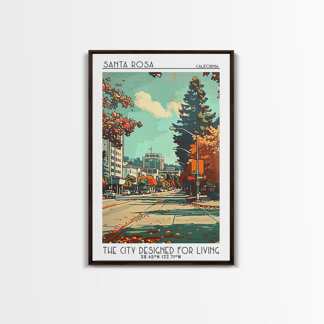 Santa Rosa California Travel Poster, Framed Canvas Print, Travel Prints, Landscape Art, Home Decor, Travel Wall Art, Wanderlust Gift
