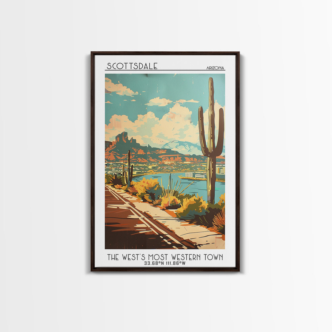 Scottsdale Travel Poster, Framed Canvas Print, City Art Print, Travel Wall Art, Vintage Posters, City Illustration, Travel Art Print