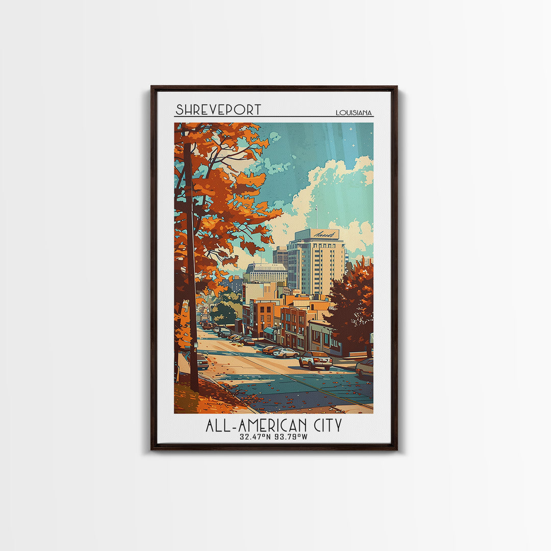 Shreveport Louisiana Travel Poster, Canvas Print, Travel Prints, Landscape Art, Travel Wall Art, Retro Travel Poster, City Art Print