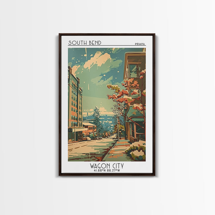 South Bend Indiana Travel Poster, Framed Canvas Print, Poster Print, Travel Wall Art, Travel Decor, City Art Print, Gallery Wall Set