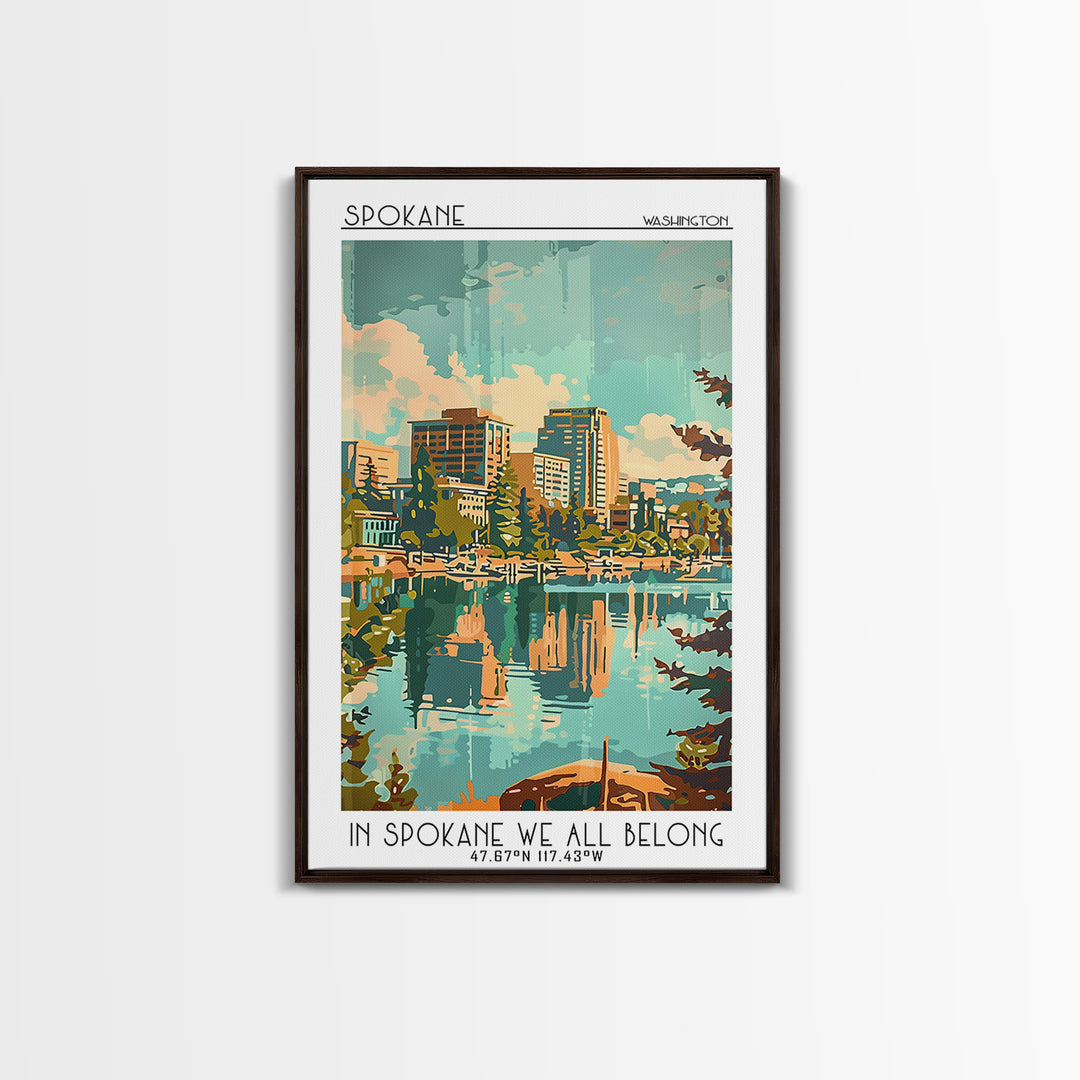 Spokane Washington Travel Poster, Framed Canvas Print, Poster Print, Travel Wall Art, Home Decor, City Illustration, Wanderlust Gift
