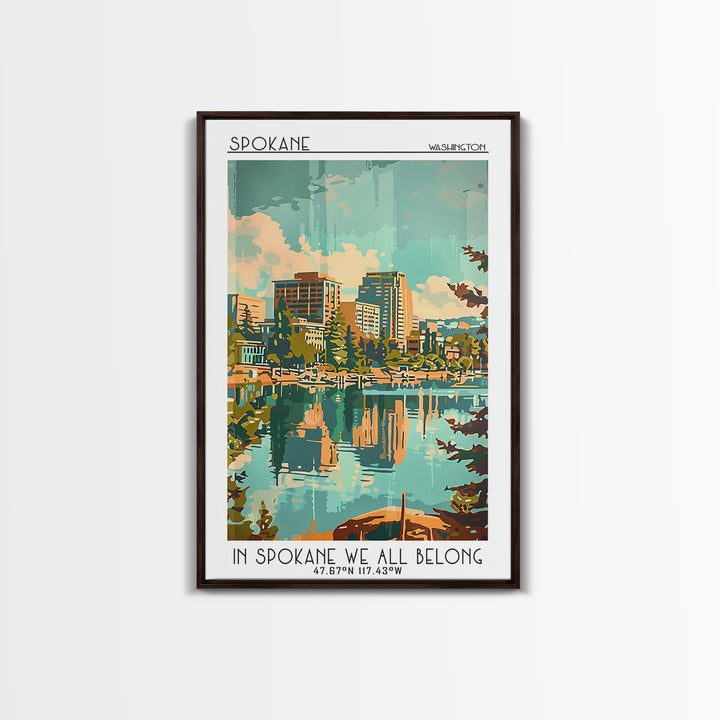 Spokane Washington Travel Poster, Framed Canvas Print, Poster Print, Travel Wall Art, Home Decor, City Illustration, Wanderlust Gift