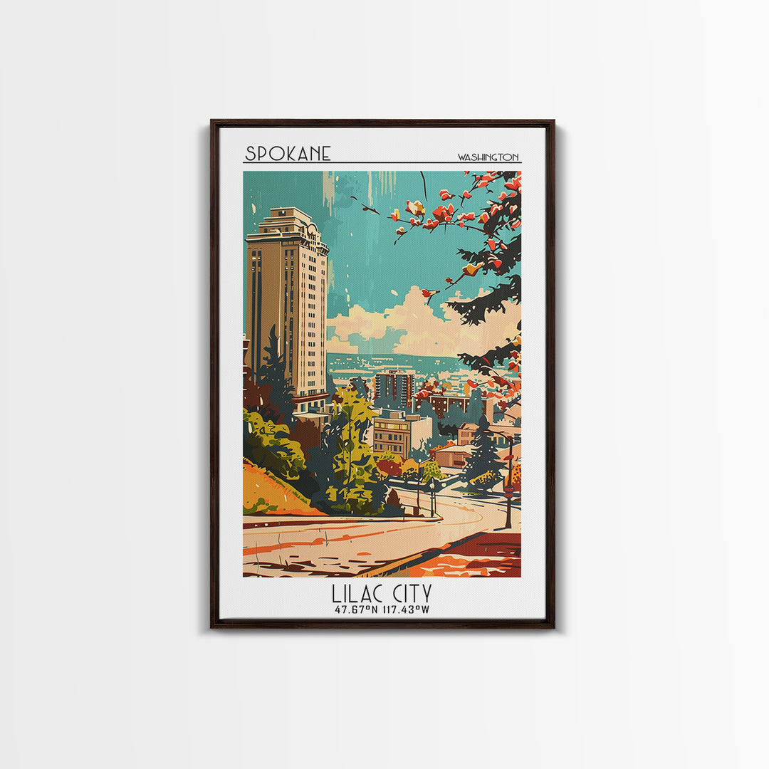 Spokane Washington Travel Poster, Framed Canvas Print, Travel Prints, Landscape Art, Travel Art Print, Wanderlust Gift, Travel Print