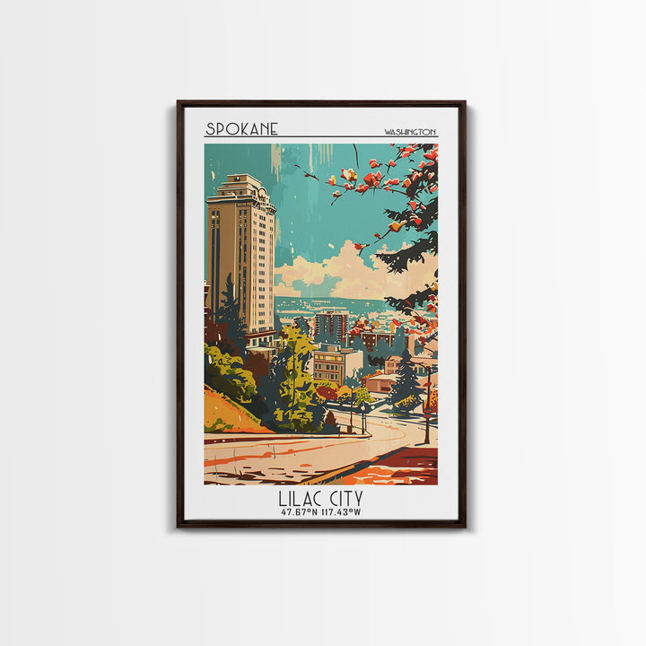Spokane Washington Travel Poster, Framed Canvas Print, Travel Prints, Landscape Art, Travel Art Print, Wanderlust Gift, Travel Print