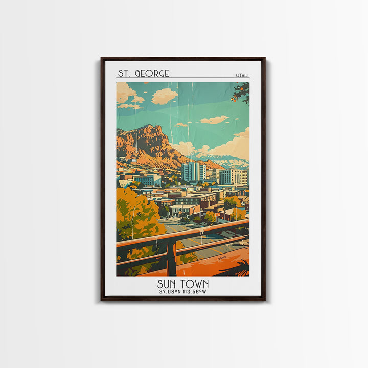 St George Utah Travel Poster, Framed Canvas Print, Travel Wall Art, City Wall Art, Poster Print, City Travel Poster, Vintage Posters