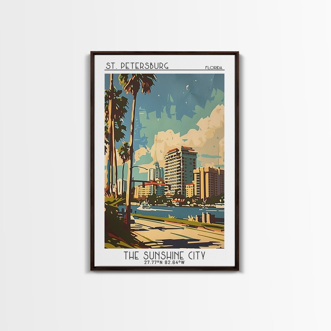 St Petersburg Florida Travel Poster, Framed Canvas Print, Travel Wall Art, City Wall Art, Travel Art Print, Home Decor, Travel Print