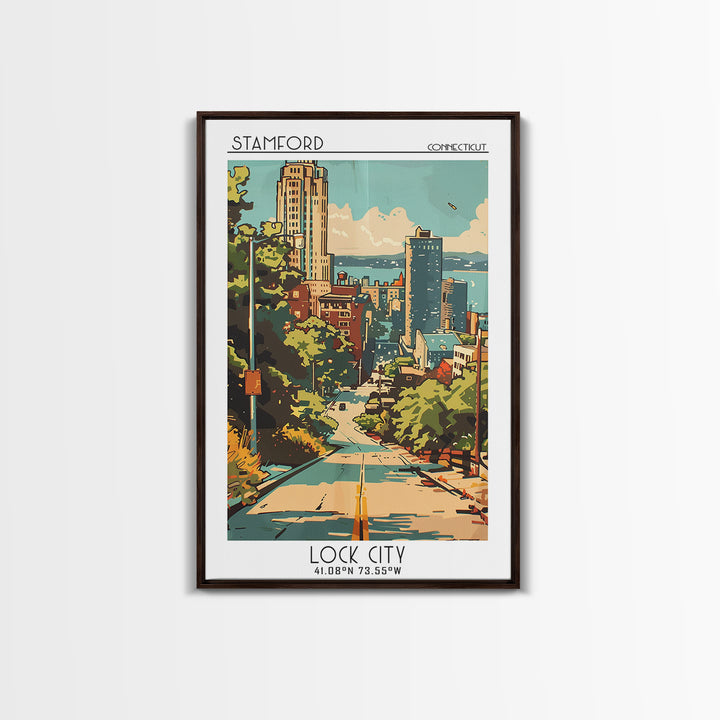 Stamford Connecticut Travel Poster, Canvas Print, City Travel Poster, Travel Wall Art, Retro Wall Art, Wall Art, Retro Travel Poster