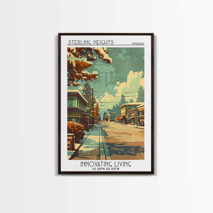 Sterling Heights Michigan Travel Poster, Framed Canvas Print, Travel Wall Decor, Minimalist Poster, Gallery Wall Set, Travel Posters
