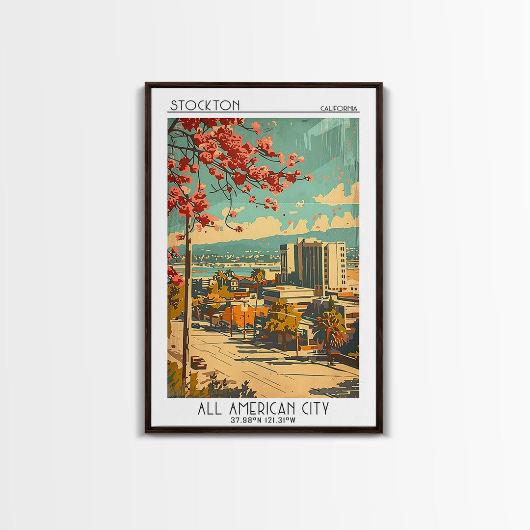 Stockton Travel Poster, Framed Canvas Print, City Travel Poster, Travel Wall Art, Wall Art, Travel Decor, Poster Art, Travel Posters