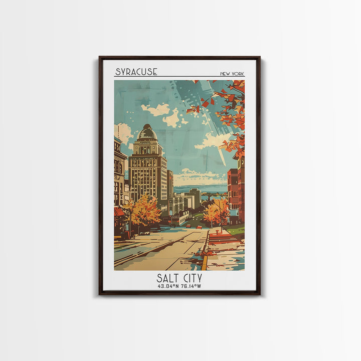 Syracuse New York Travel Poster, Framed Canvas Print, Vintage Travel Print, City Wall Art, Living Room Wall Art, Retro Travel Poster