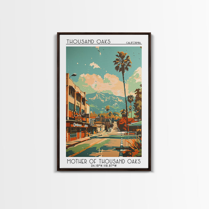 Thousand Oaks California Travel Poster, Canvas Print, Retro Travel Poster, City Wall Art, Wall Art, Mid Century Wall Art, Home Decor