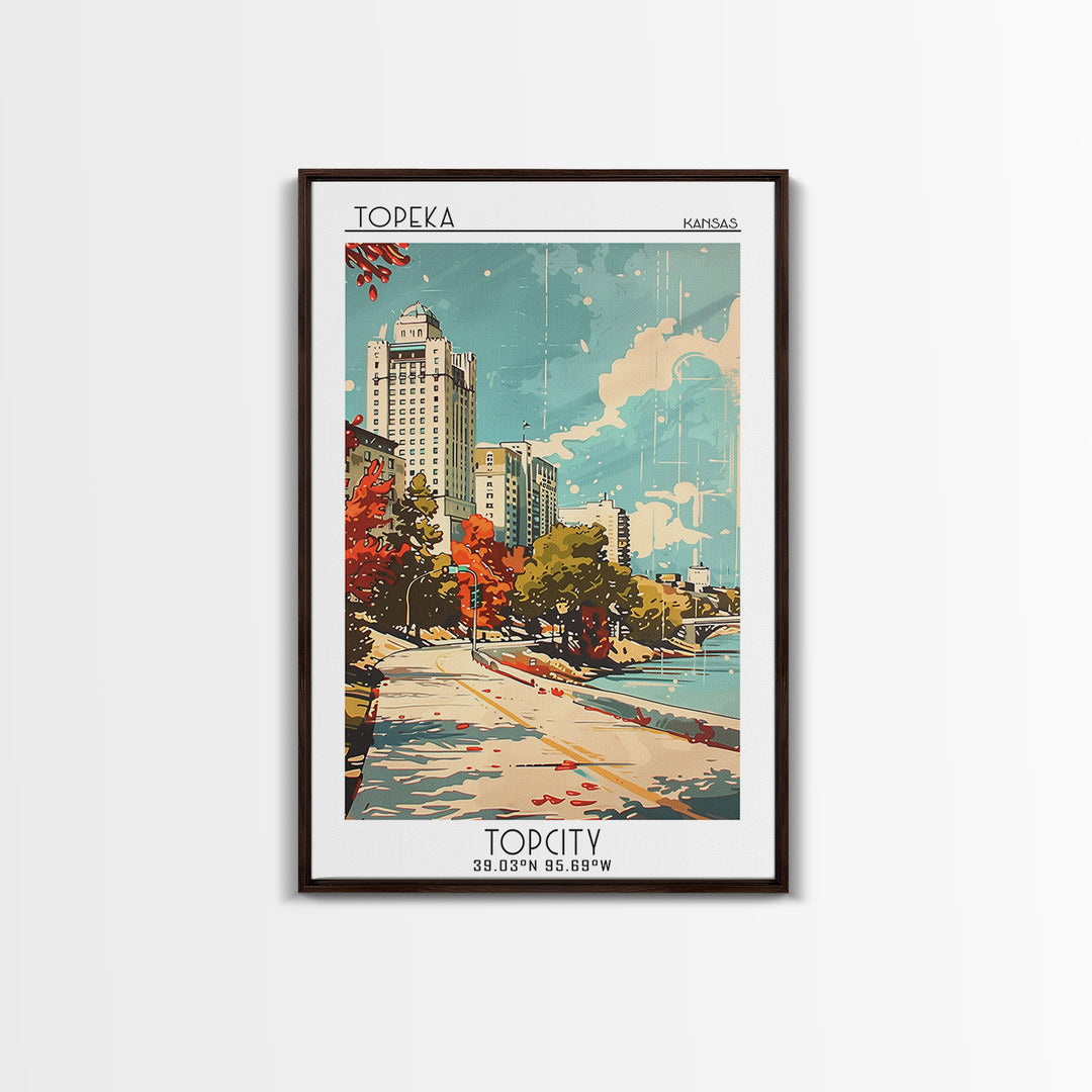 Topeka Kansas Travel Poster, Canvas Print, Vintage Travel Print, City Wall Art, Vintage City Poster, Wanderlust Gift, City Art Print