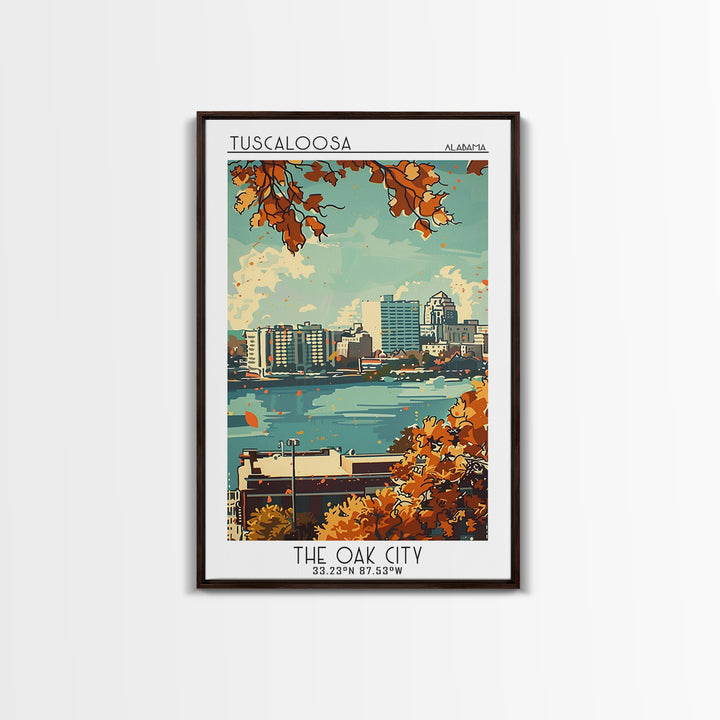 Tuscaloosa Alabama Travel Poster, Framed Canvas Print, City Travel Poster, Travel Wall Art, Retro Wall Art, Home Decor, Travel Print