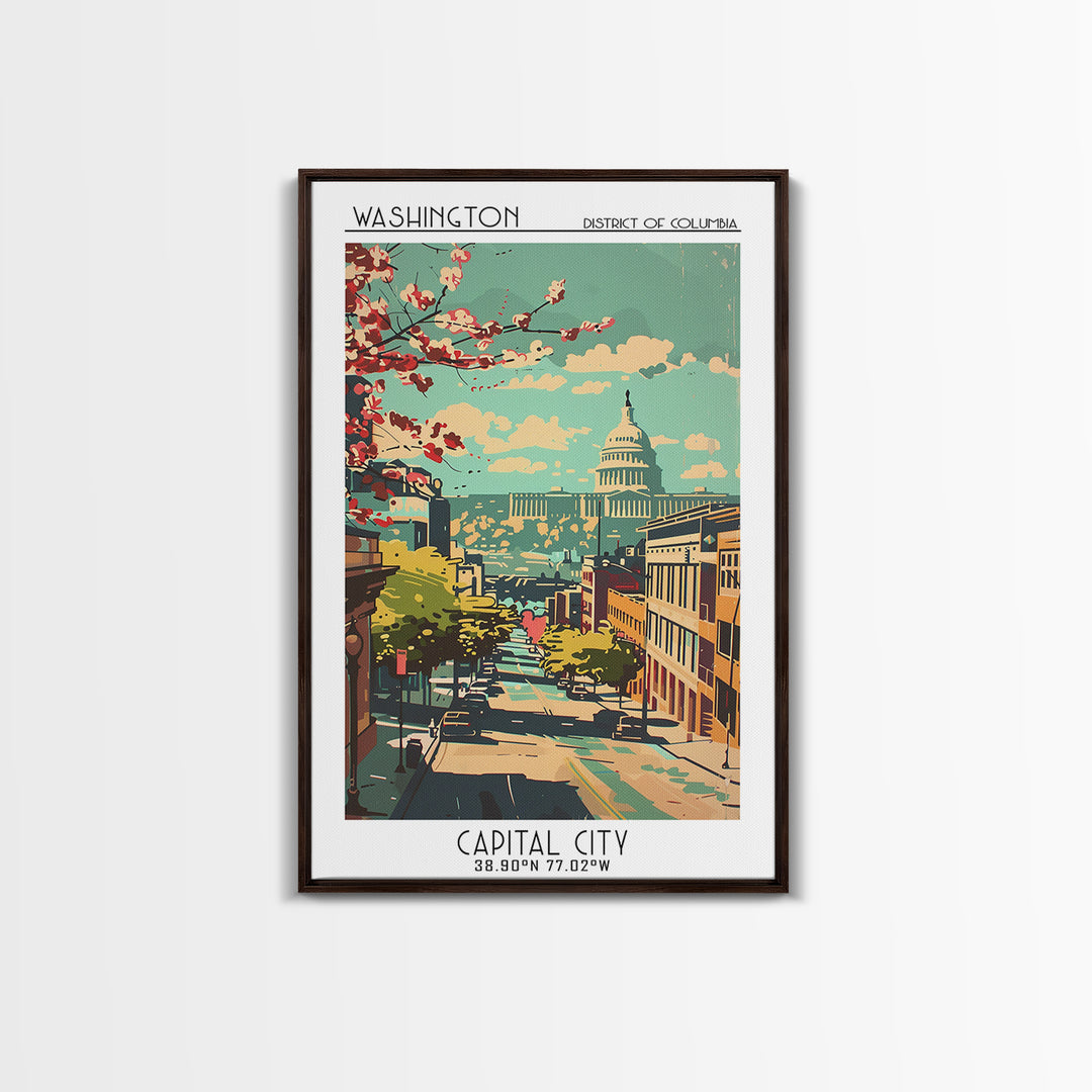 Washington District of Columbia Travel Poster, Canvas Print, City Travel Poster, Vintage City Poster, Vintage Travel, Retro Wall Art