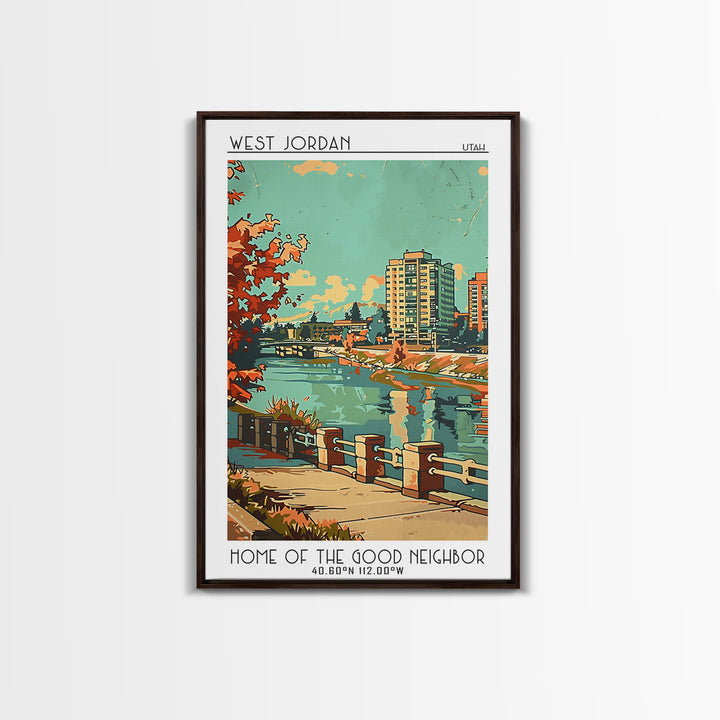 West Jordan Utah Travel Poster, Framed Canvas Print, City Art Print, Travel Wall Art, Minimalist Poster, Wall Art, Colorful Wall Art