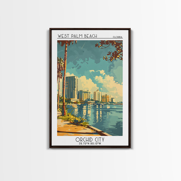 West Palm Beach Travel Poster, Framed Canvas Print, City Travel Poster, Travel Wall Decor, Landscape Art, Wall Art, Gallery Wall Set