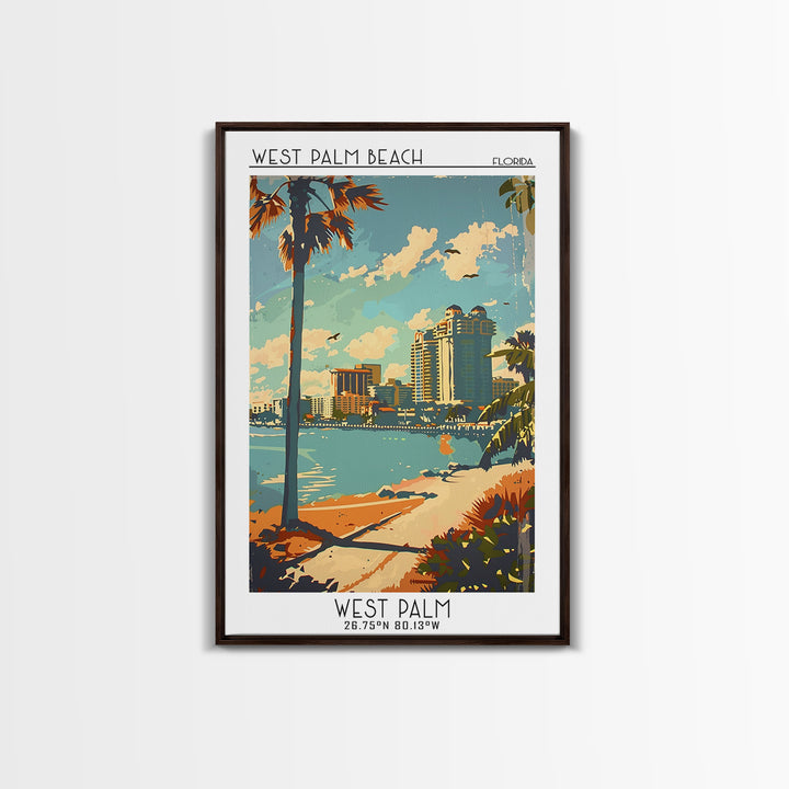 West Palm Beach Florida Travel Poster, Framed Canvas Print, City Travel Poster, Travel Wall Decor, Modern Wall Decor, Retro Wall Art