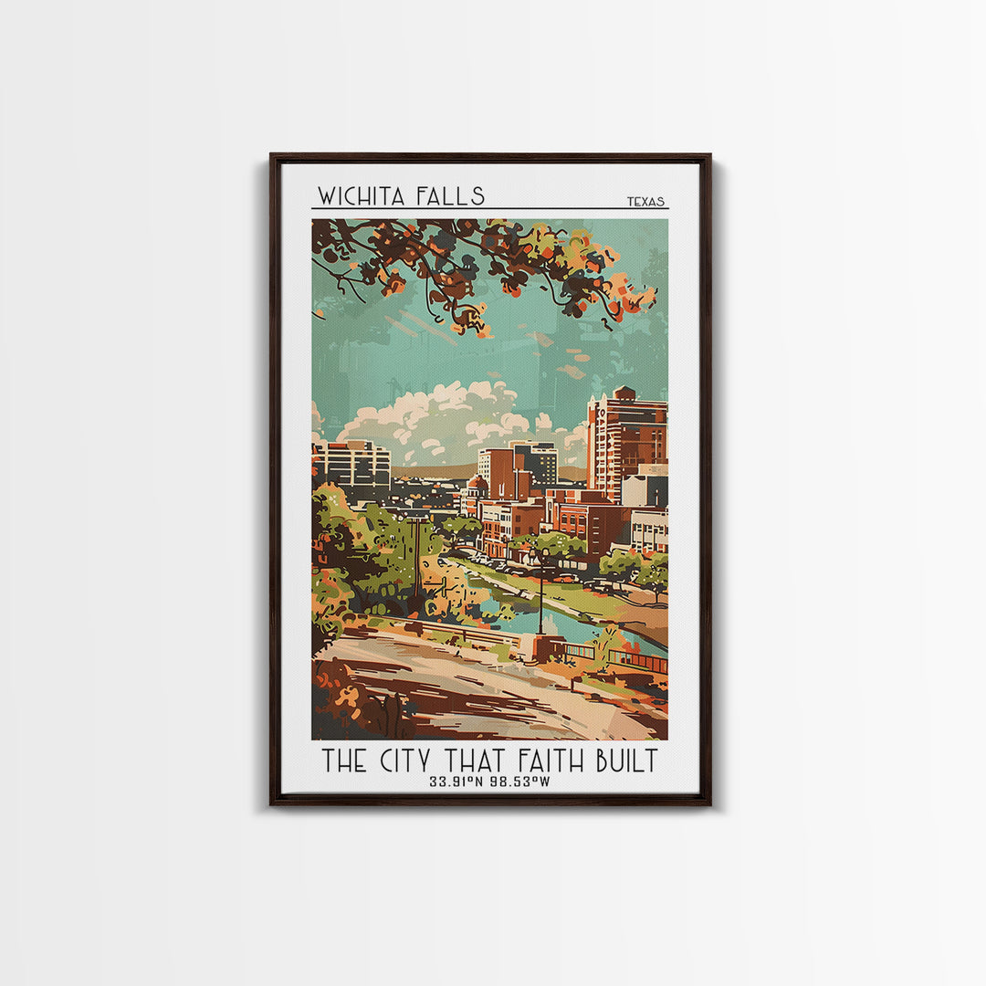 Wichita Falls Texas Travel Poster, Framed Canvas Print, City Travel Poster, Vintage City Poster, Retro Travel Print, Travel Wall Art
