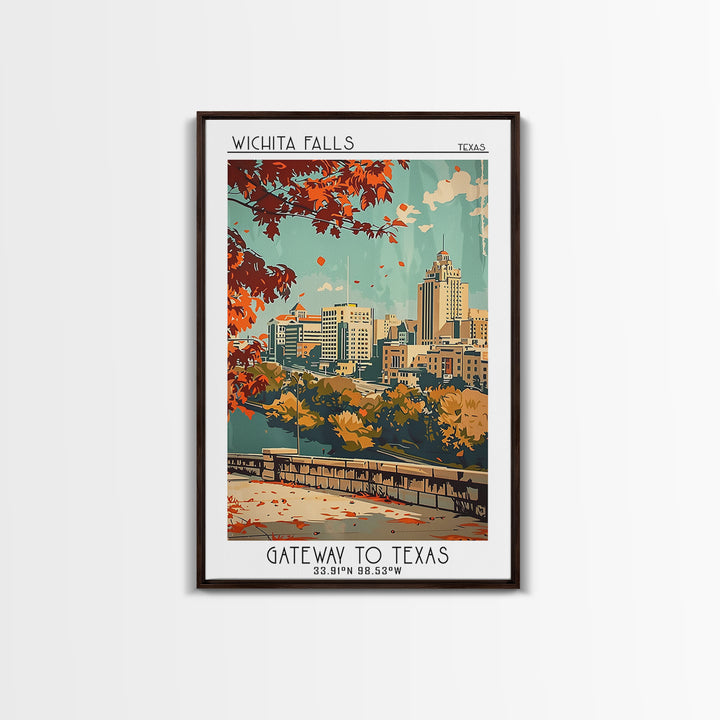 Wichita Falls Texas Travel Poster, Framed Canvas Print, Retro Travel Poster, City Wall Art, City Travel Poster, Vintage Travel Print