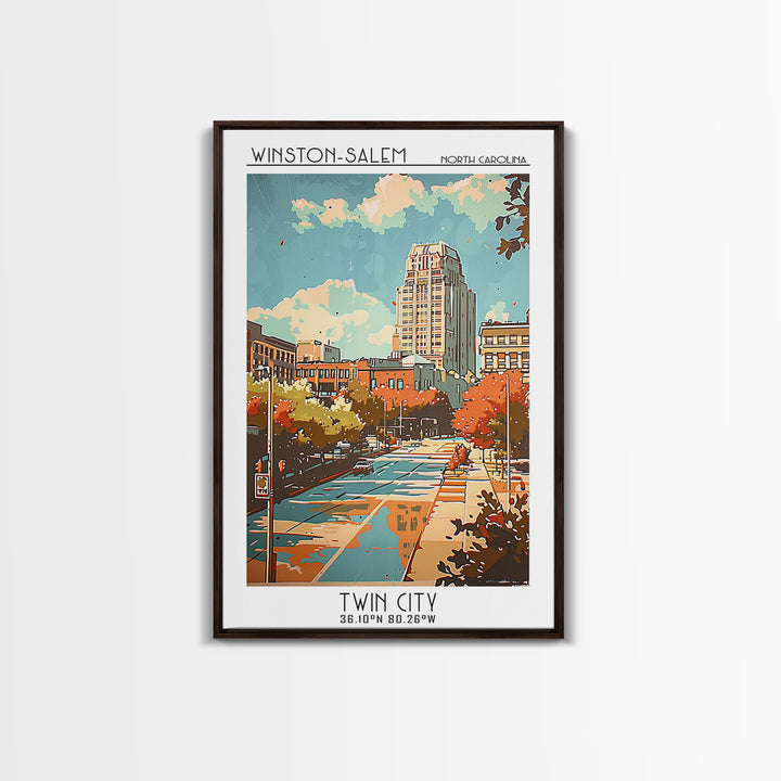 Winston-Salem North Carolina Travel Poster, Framed Canvas Print, Vintage Travel Print, City Wall Art, Gallery Wall Set, Travel Print
