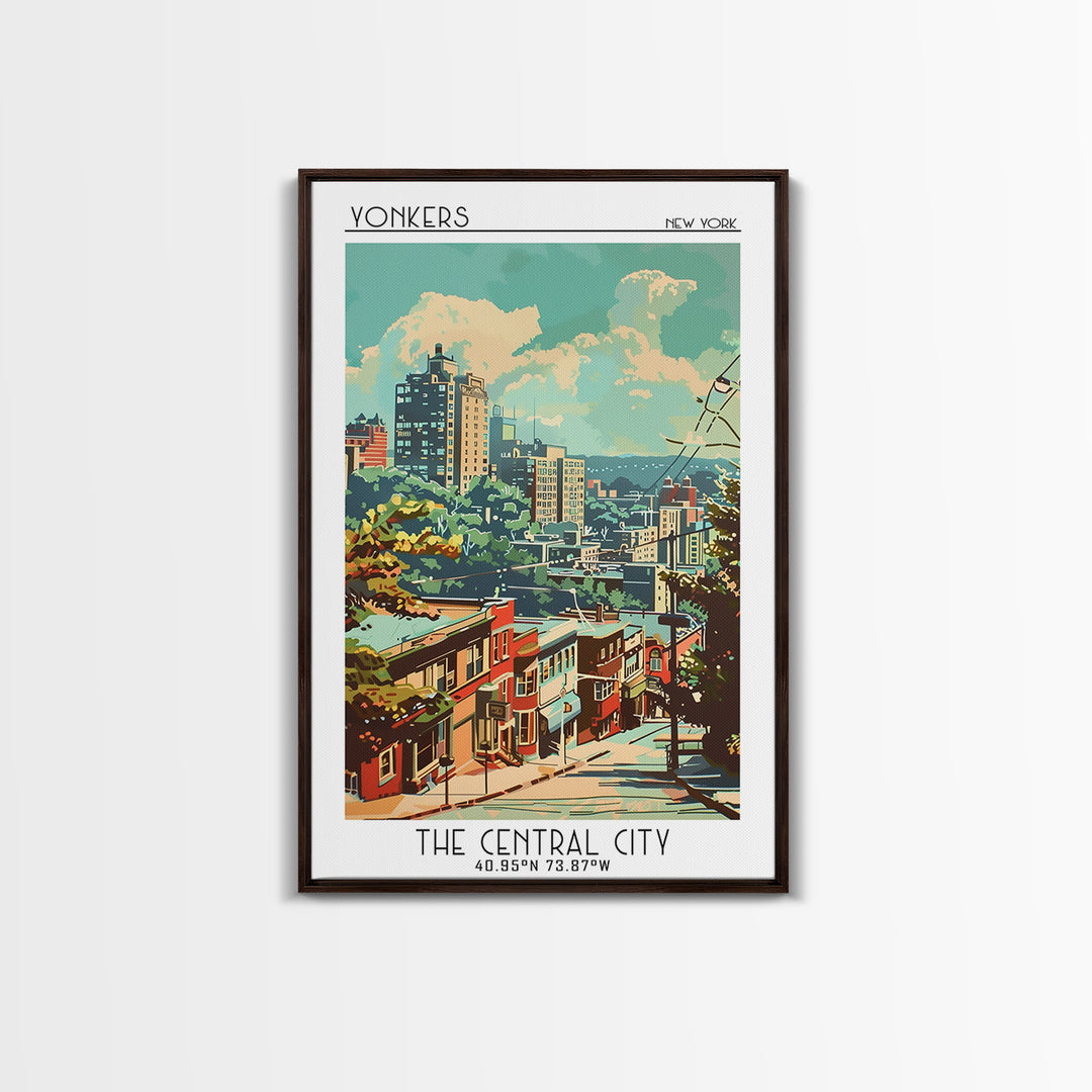 Yonkers New York Travel Poster, Framed Canvas Print, Travel Art Print, Modern Wall Decor, Wall Art, Home Decor, Mid Century Wall Art