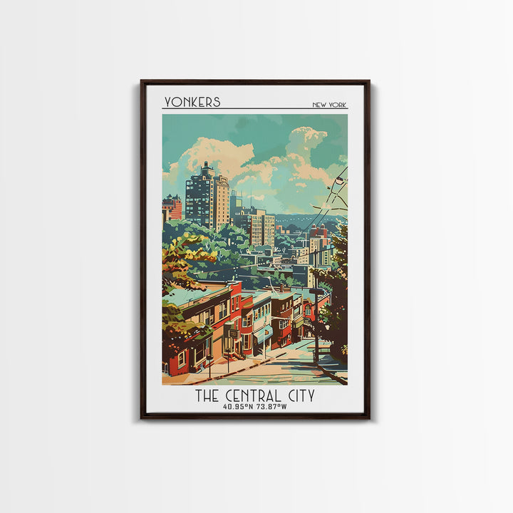 Yonkers New York Travel Poster, Framed Canvas Print, Travel Art Print, Modern Wall Decor, Wall Art, Home Decor, Mid Century Wall Art