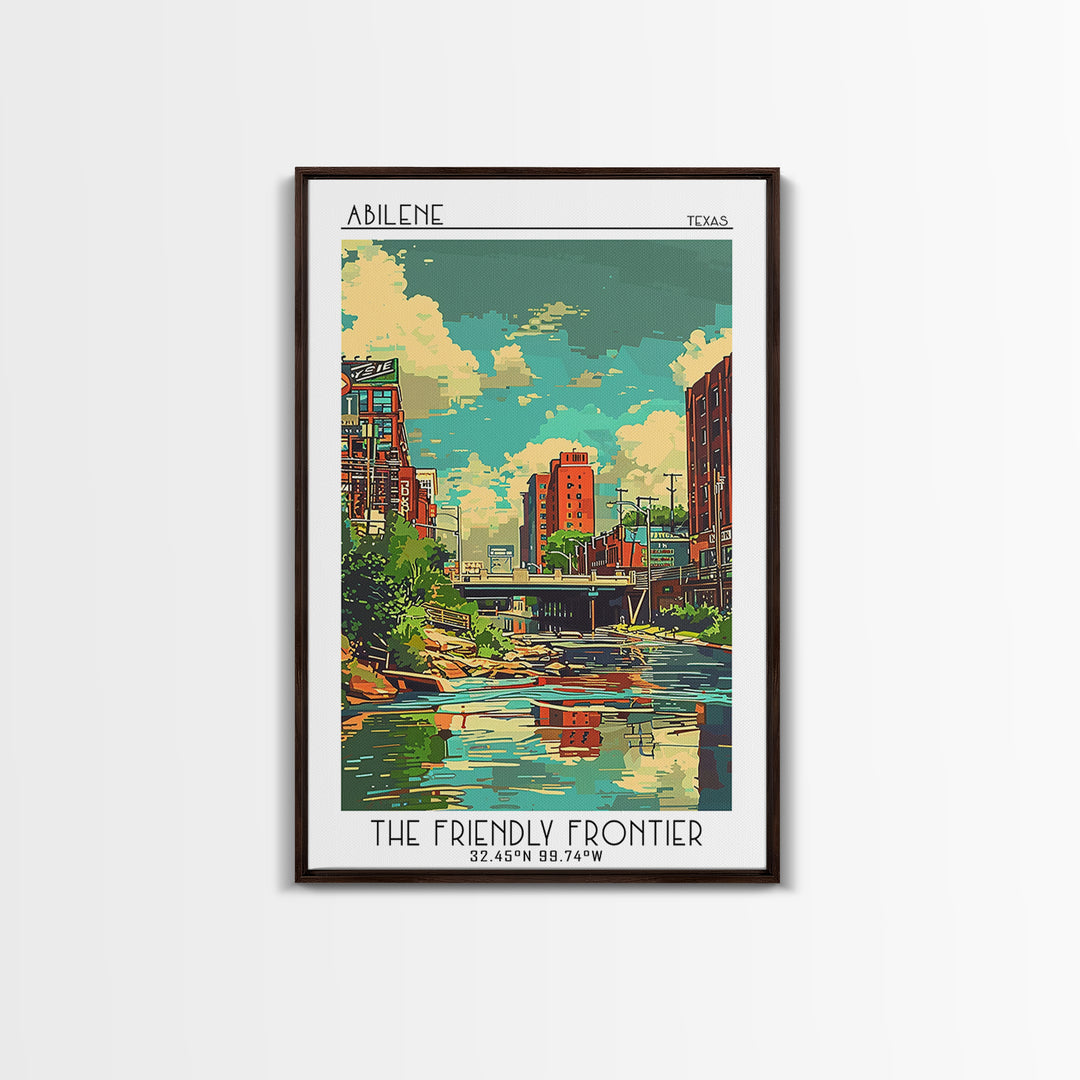 Abilene Texas Travel Poster, Framed Canvas Print, Travel Prints, Landscape Art, City Illustration, Vintage City Poster, Poster Print