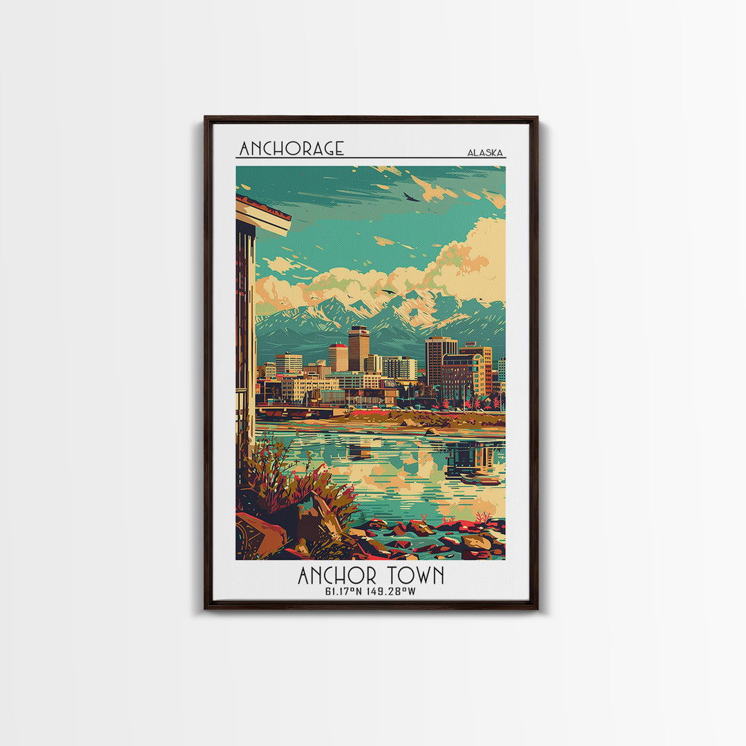 Anchorage Travel Poster, Framed Canvas Print, City Travel Poster, Vintage City Poster, Retro Travel Print, Art Print, City Art Print
