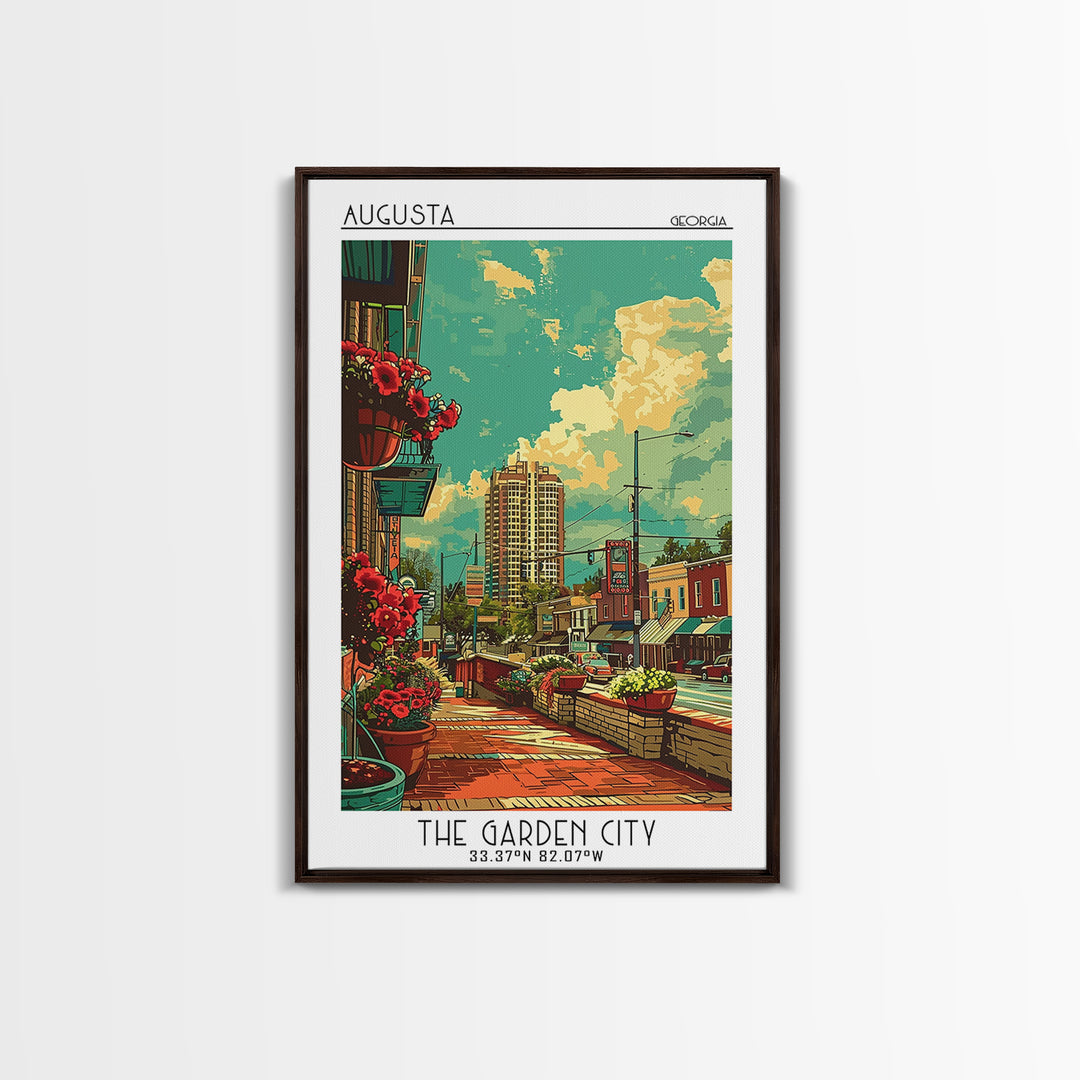 Augusta Travel Poster, Framed Canvas Print, Travel Art Print, Modern Wall Decor, Travel Print, City Illustration, City Travel Poster