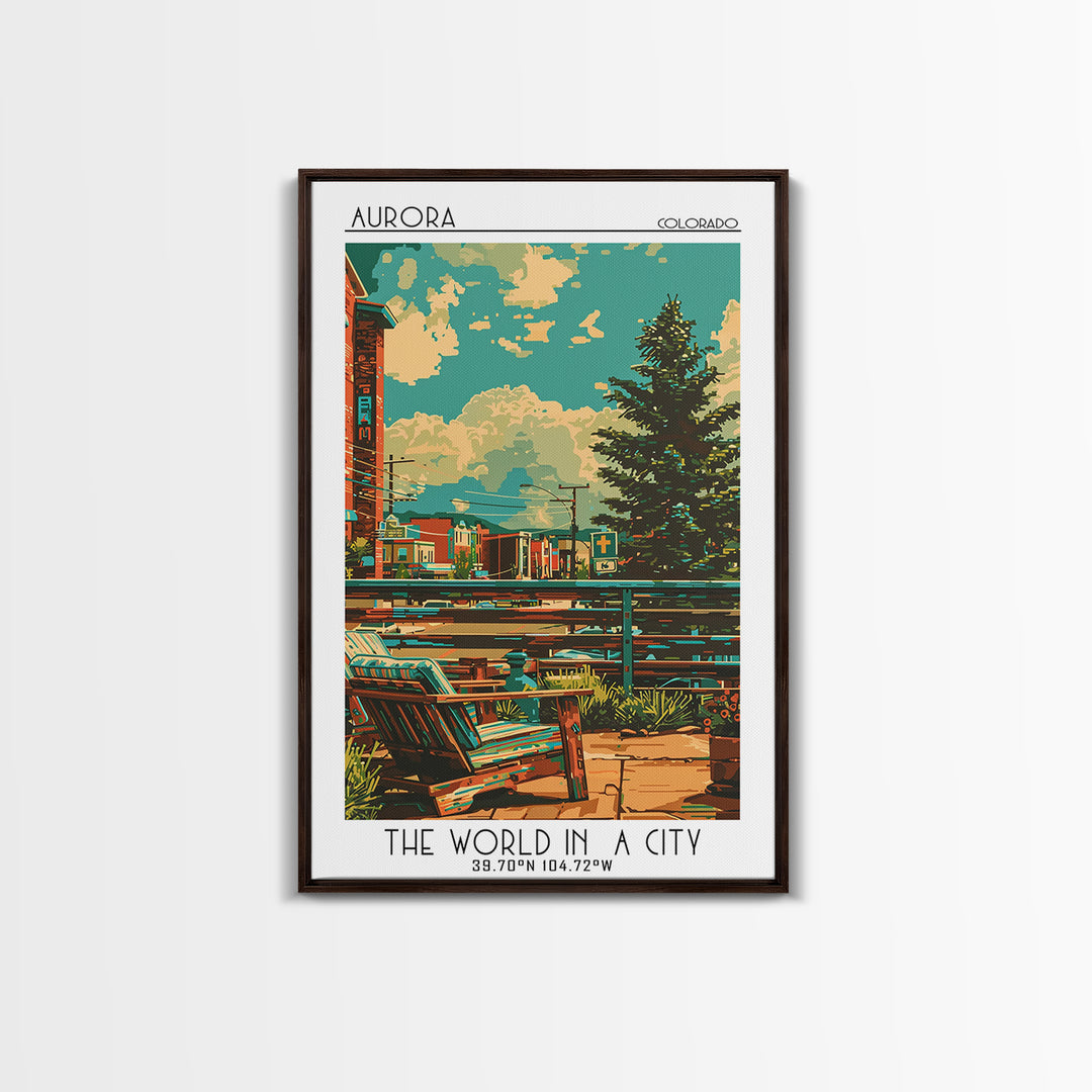 Aurora Travel Poster, Canvas Print, City Travel Poster, Travel Wall Decor, City Illustration, Home Office Decor, Retro Travel Poster