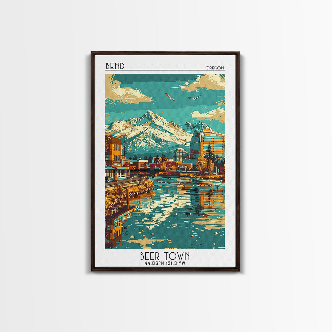 Bend Travel Poster, Framed Canvas Print, Travel Prints, Landscape Art, City Travel Poster, Vintage City Poster, Living Room Wall Art