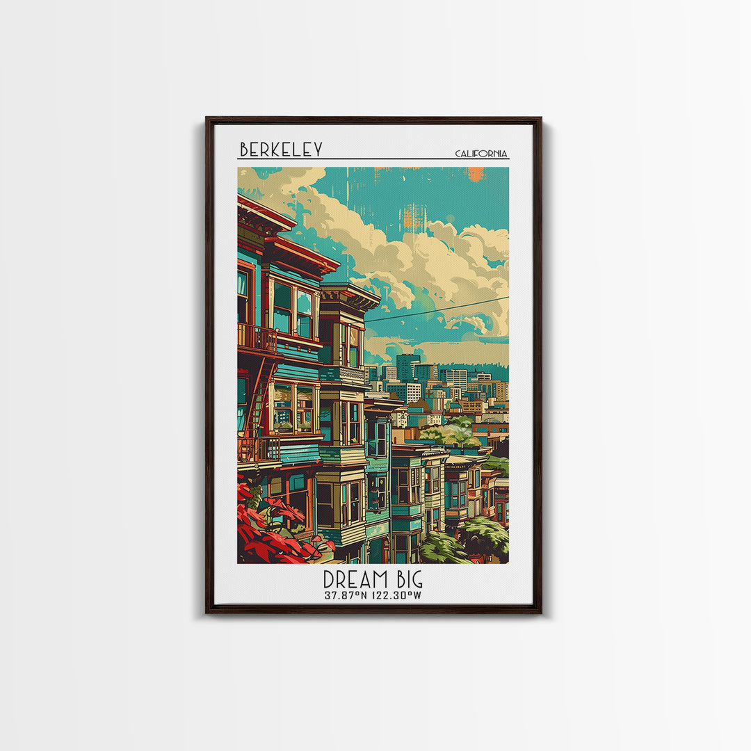 Berkeley Travel Poster, Framed Canvas Print, City Travel Poster, Travel Wall Art, Travel Print, Travel Wall Decor, City Illustration