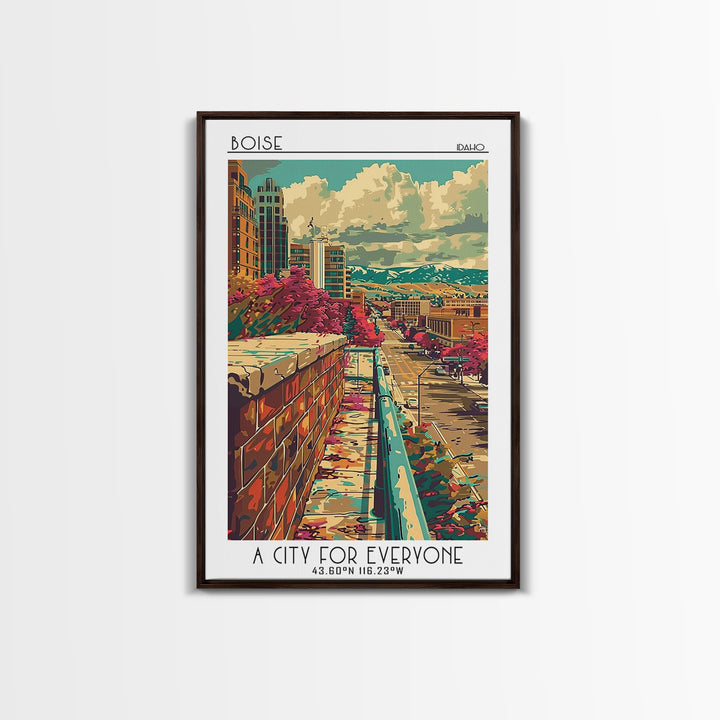 Boise Travel Poster, Framed Canvas Print, City Art Print, Travel Wall Art, Mid Century Wall Art, Vintage Poster, Vintage City Poster