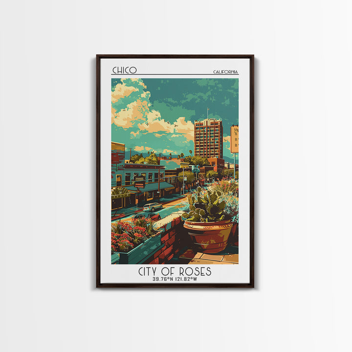Chico Travel Poster, Framed Canvas Print, City Art Print, Travel Wall Art, Minimalist Poster, Mid Century Wall Art, Gallery Wall Set
