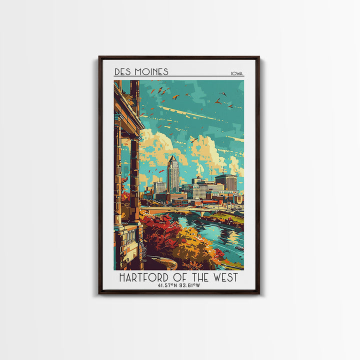 Des Moines Travel Poster, Canvas Print, City Art Print, Travel Wall Art, Travel Prints, Gallery Wall Set, Travel Decor, Travel Print