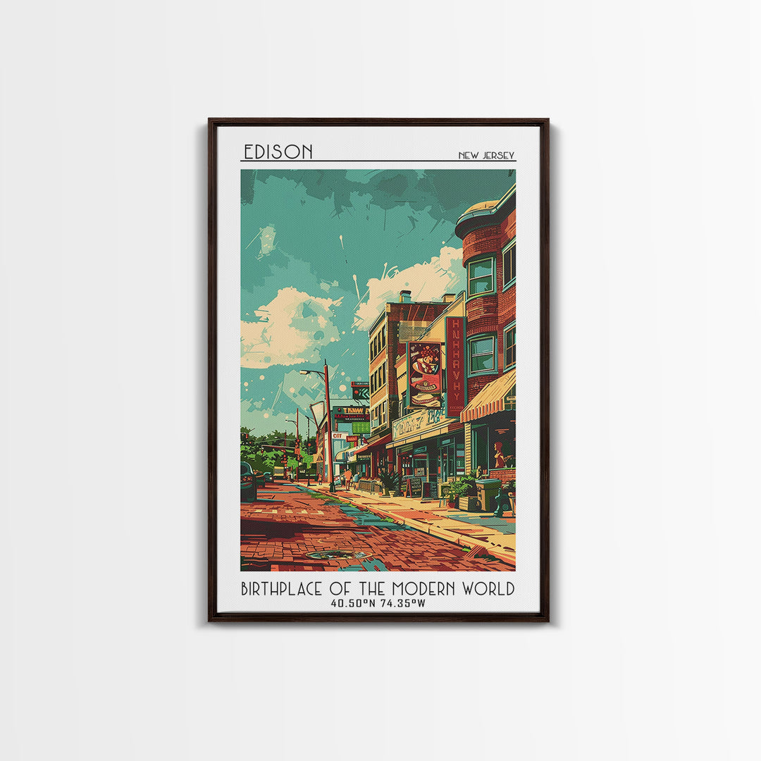 Edison Travel Poster, Canvas Print, Travel Wall Art, City Wall Art, Home Decor, Travel Wall Decor, Fine Art Print, City Illustration