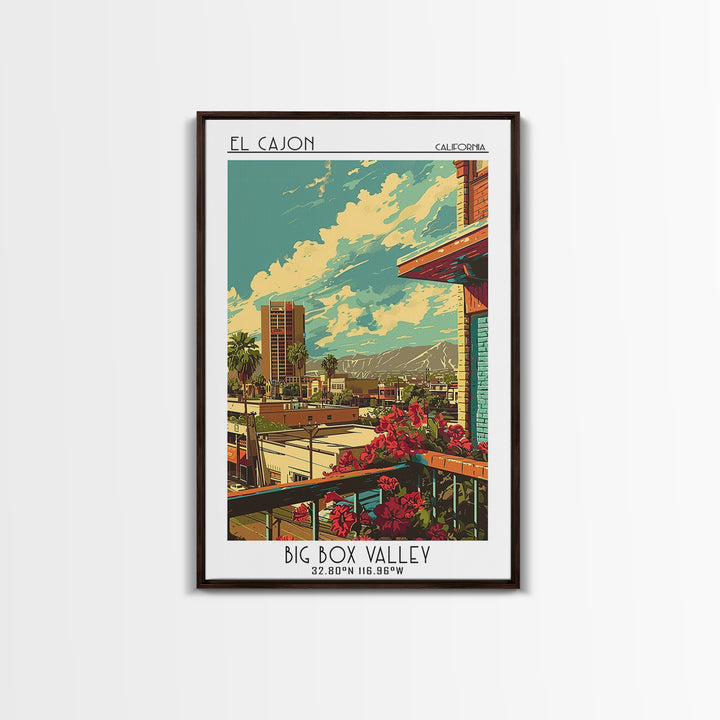 El Cajon Travel Poster, Framed Canvas Print, Travel Wall Art, City Wall Art, Poster Art, Art Print, Travel Art Print, Retro Wall Art
