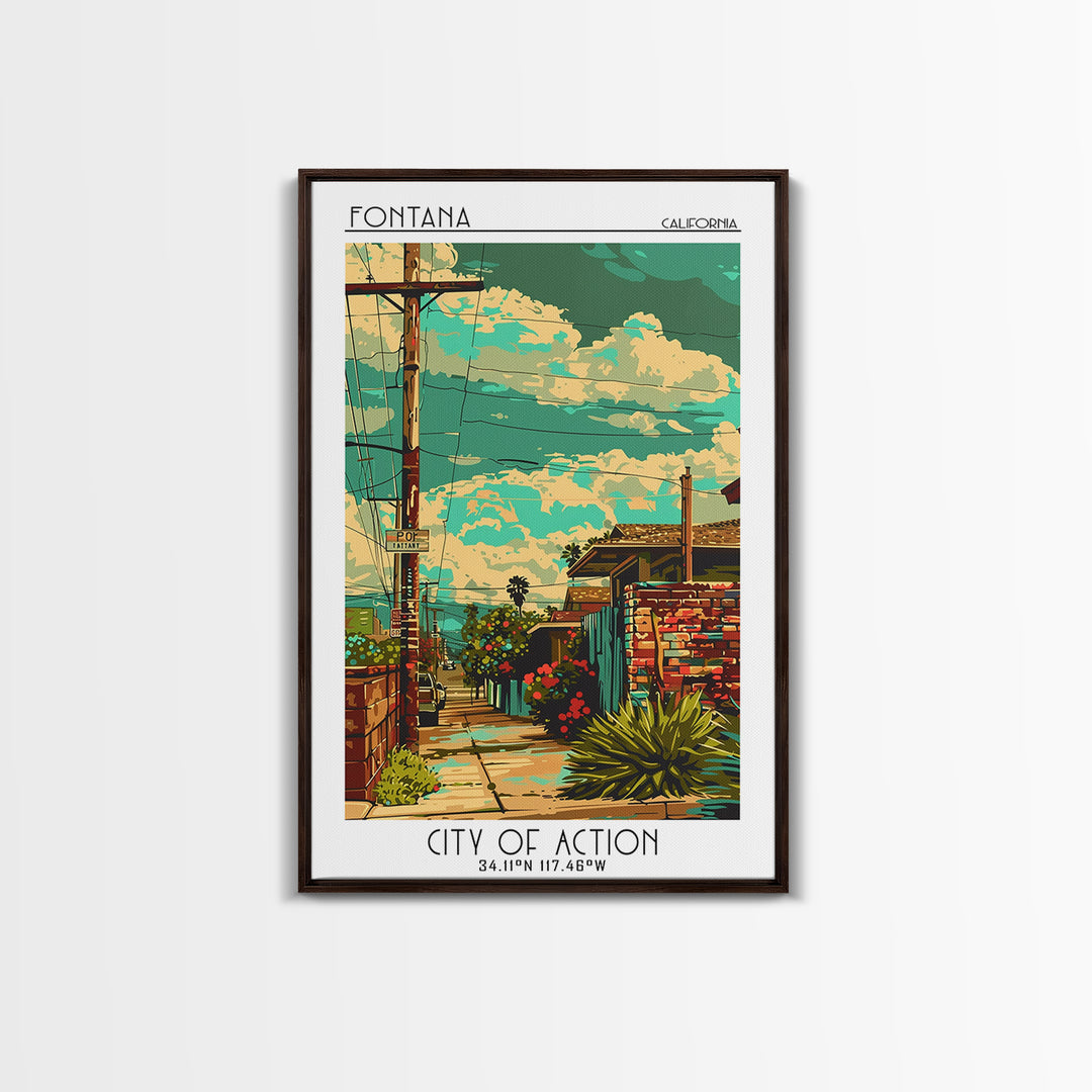 Fontana Travel Poster, Framed Canvas Print, Travel Wall Art, City Wall Art, Travel Print, Poster Print, Travel Decor, Retro Wall Art