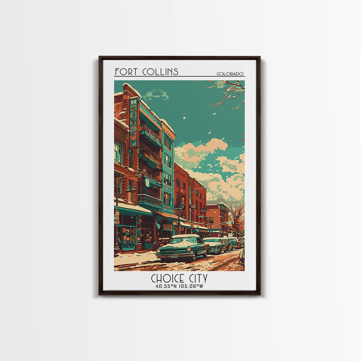 Fort Collins Travel Poster, Framed Canvas Print, Poster Print, Travel Wall Art, Vintage Travel Print, Living Room Wall Art, Wall Art