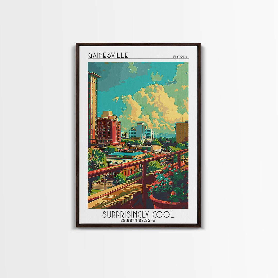 Gainesville Travel Poster, Canvas Print, Retro Wall Art, Travel Print, City Wall Art, City Illustration, Travel Decor, Landscape Art