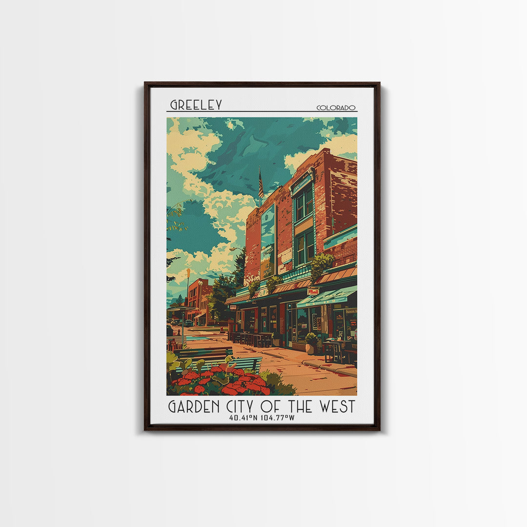 Greeley Travel Poster, Framed Canvas Print, Travel Wall Art, City Wall Art, Living Room Wall Art, Retro Travel Print, Vintage Poster
