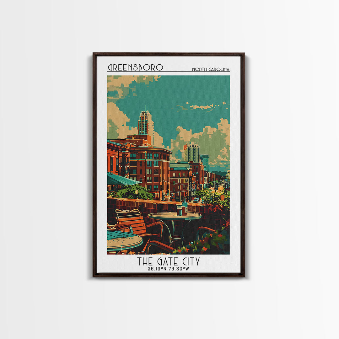 Greensboro Travel Poster, Framed Canvas Print, Retro Wall Art, Travel Print, Landscape Art, Poster Art, Wall Art, Retro Travel Print