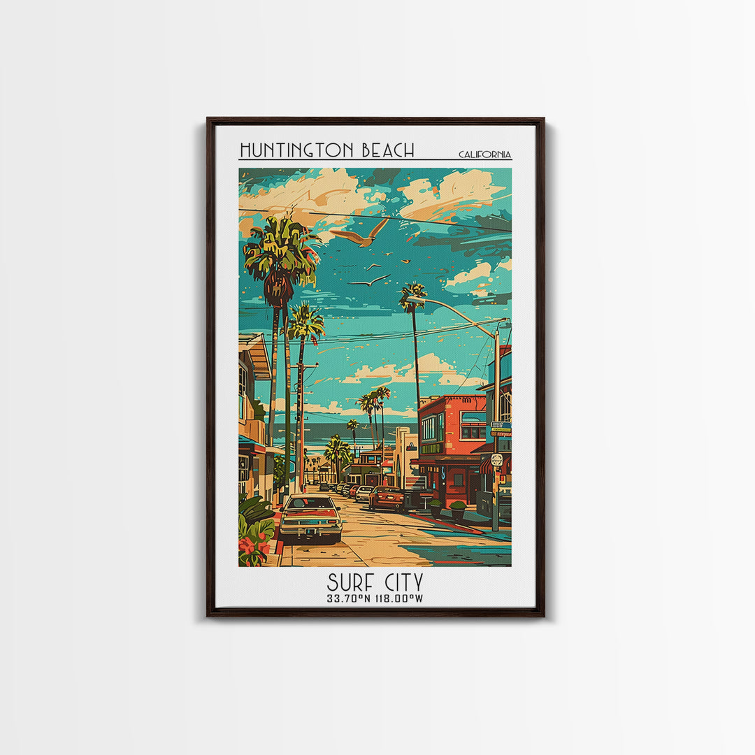 Huntington Beach Travel Poster, Canvas Print, City Travel Poster, Travel Wall Art, Travel Art Print, Home Office Decor, Poster Print