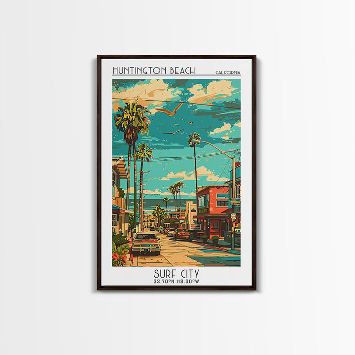 Huntington Beach Travel Poster, Canvas Print, City Travel Poster, Travel Wall Art, Travel Art Print, Home Office Decor, Poster Print