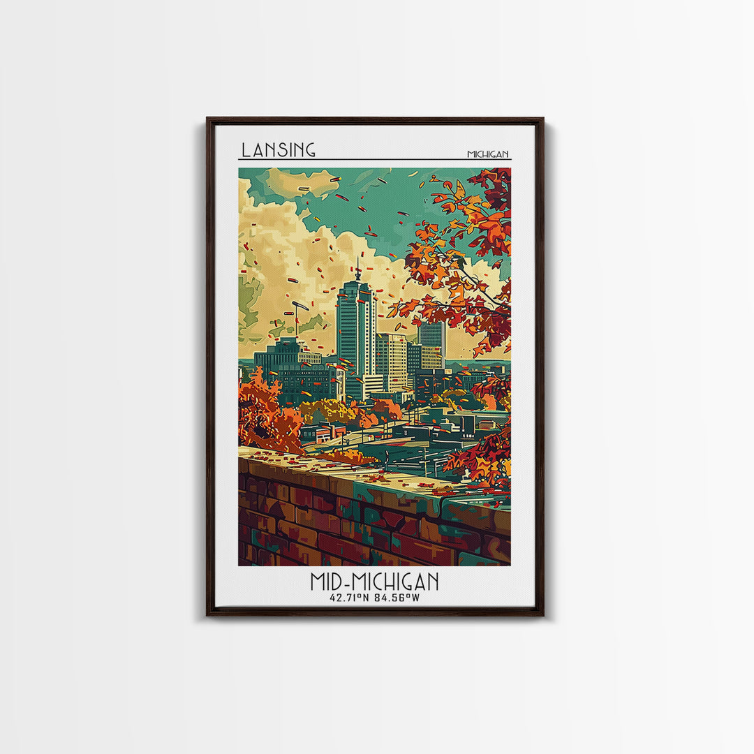 Lansing Travel Poster, Canvas Print, City Travel Poster, Vintage City Poster, Living Room Wall Art, Landscape Art, City Illustration