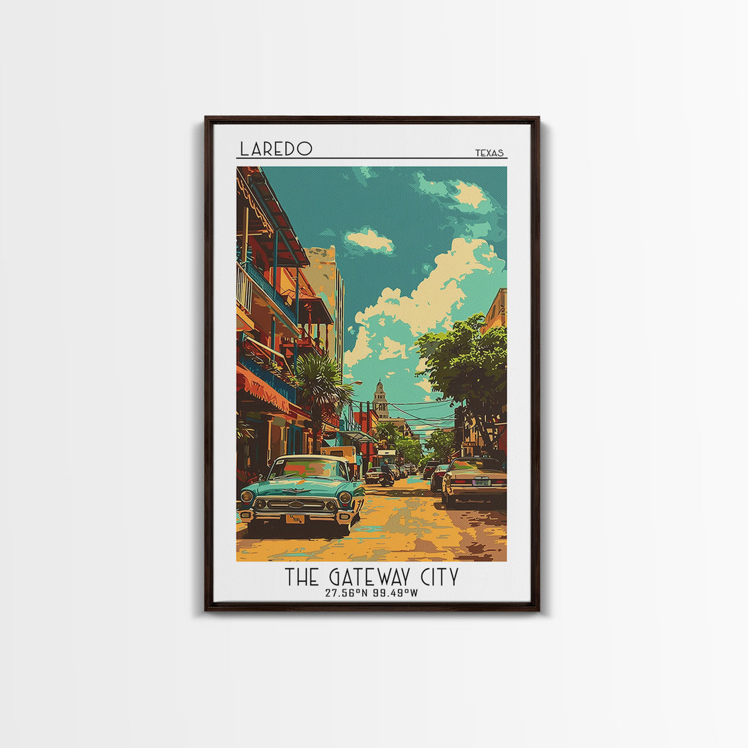 Laredo Travel Poster, Framed Canvas Print, City Art Print, Travel Wall Art, Wanderlust Gift, Home Office Decor, Watercolor Cityscape
