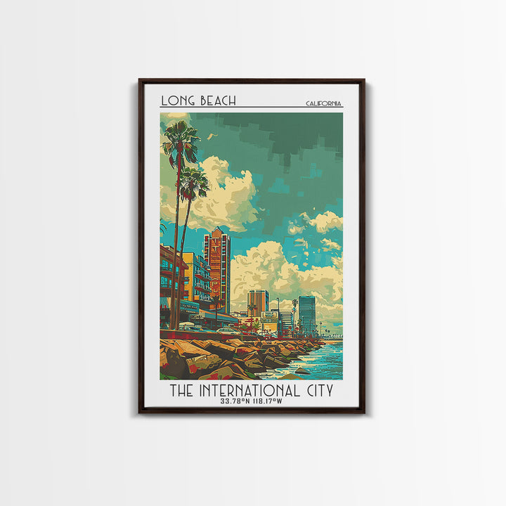 Long Beach Travel Poster, Framed Canvas Print, Travel Wall Art, City Wall Art, City Art Print, Vintage Posters, Mid Century Wall Art