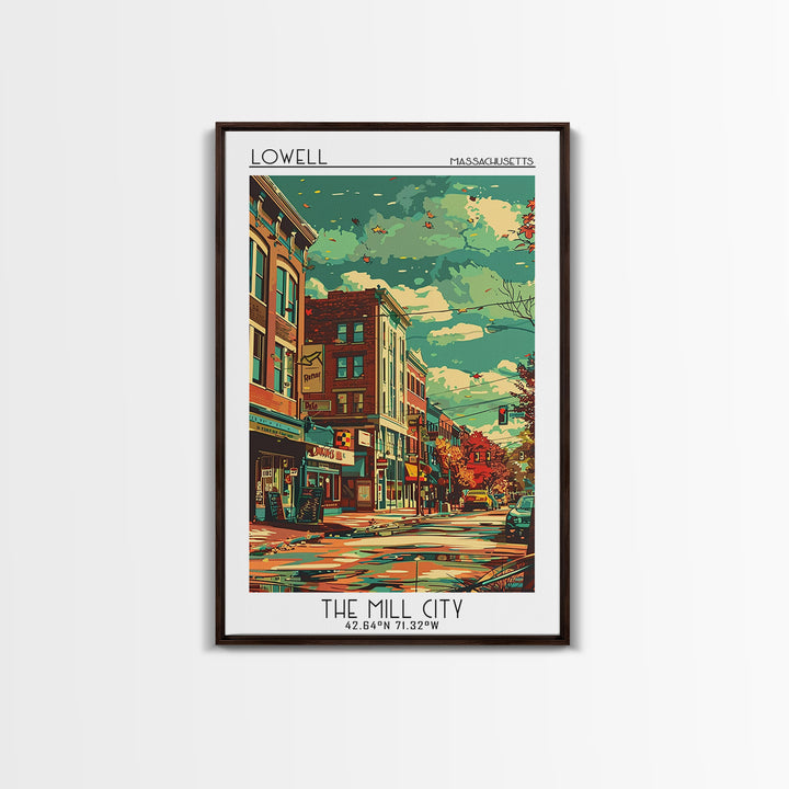 Lowell Travel Poster, Framed Canvas Print, Travel Art Print, Modern Wall Decor, Wall Art, Art Print, Travel Decor, Home Office Decor