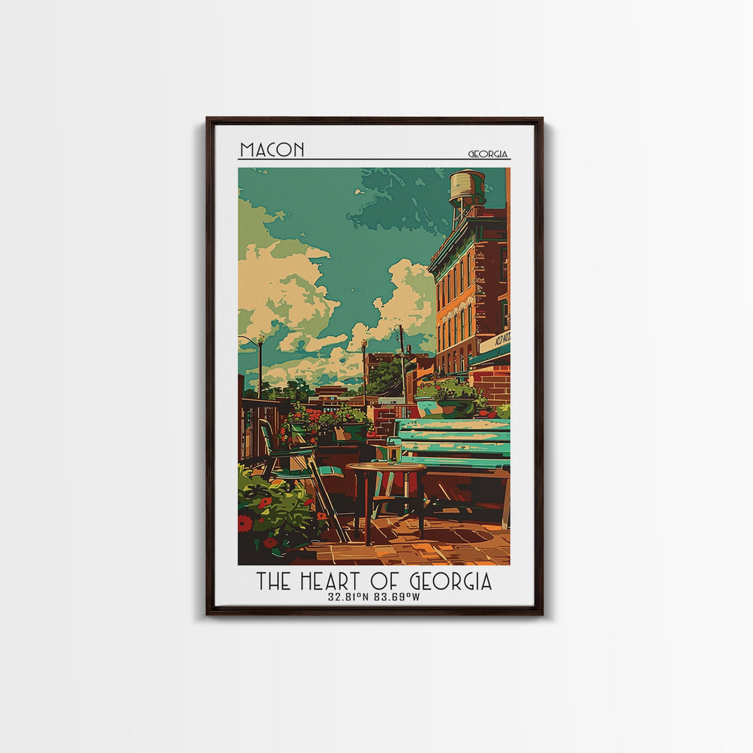 Macon Travel Poster, Canvas Print, City Travel Poster, Travel Wall Decor, Living Room Wall Art, Watercolor Cityscape, Retro Wall Art