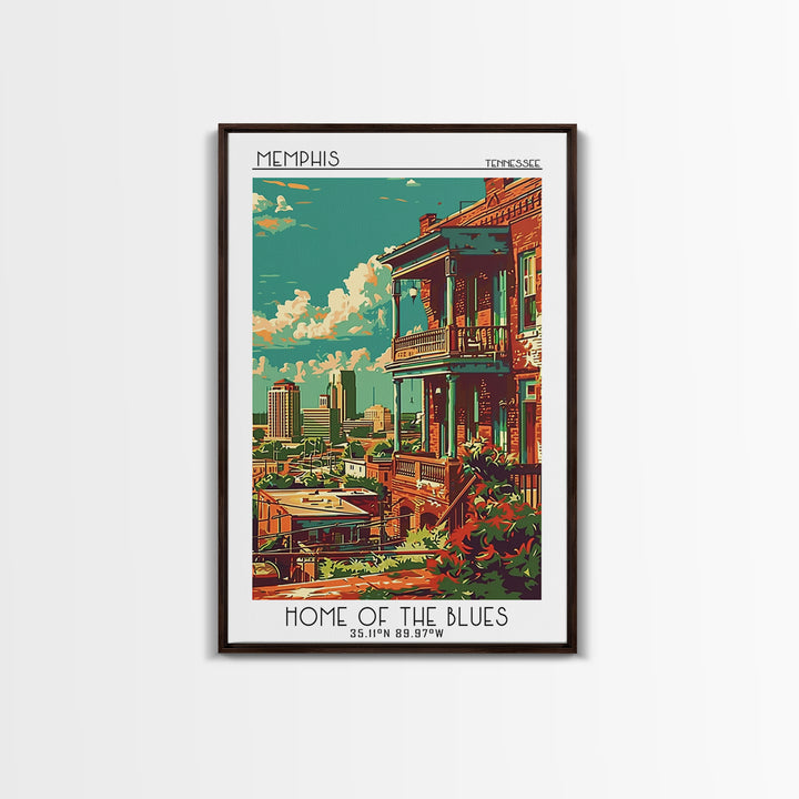 Memphis Travel Poster, Framed Canvas Print, Travel Prints, Landscape Art, City Travel Poster, City Illustration, Vintage City Poster